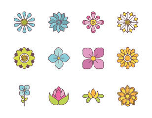 Sticker - flower nature decoration icons set flat style