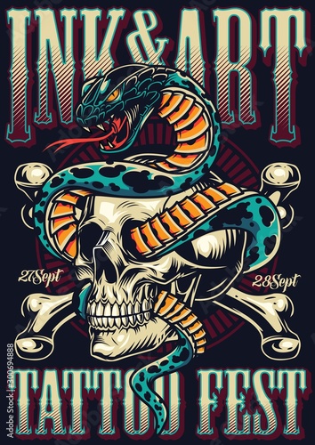 Vintage tattoo fest advertising template
