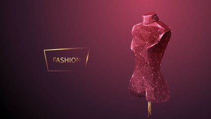 fashion low poly wireframe vector banner template. polygonal 3d mannequin. clothes designer workshop