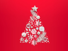 Abstract Christmas Tree With Different Accessory. Vector Illustration