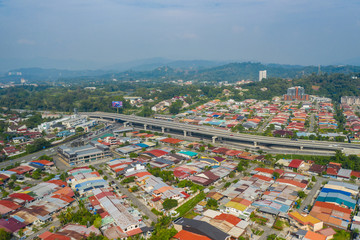 Sticker - Aerial top view of residential houses at Luyang Kota Kinabalu City Sabah, Borneo 