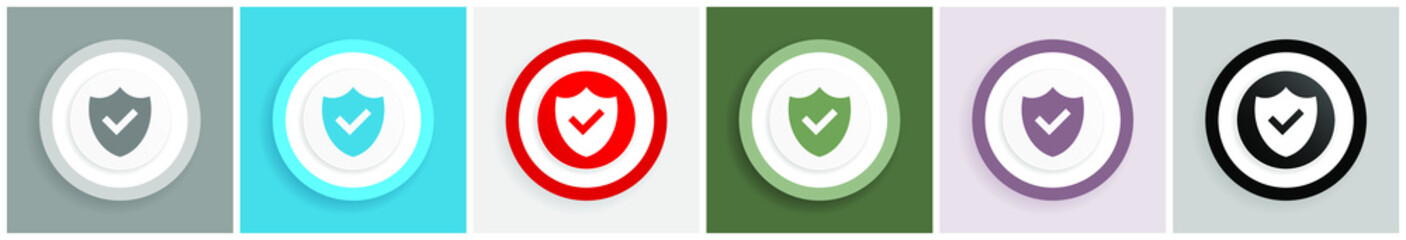 Aufkleber - Shield icon set, colorful flat design vector illustrations in 6 options for web design and mobile applications