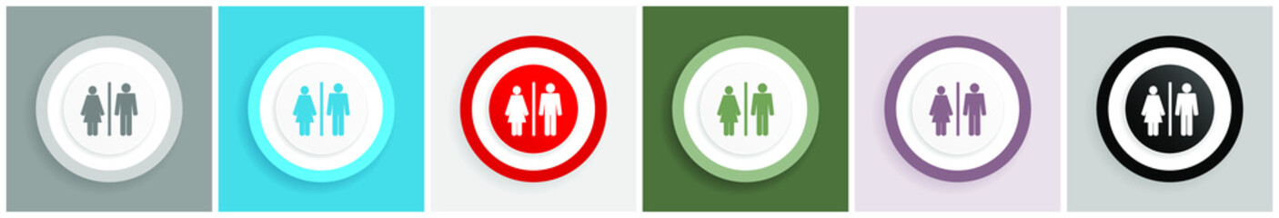 Poster - Man and Woman icon set, colorful flat design vector illustrations in 6 options for web design and mobile applications
