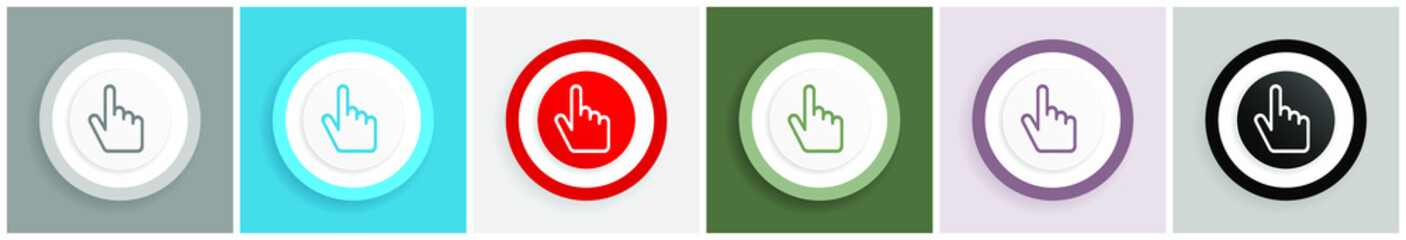 Leinwandbilder - Cursor hand icon set, colorful flat design vector illustrations in 6 options for web design and mobile applications
