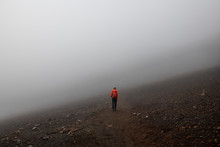 Man Hiking Alone In Haleakala Crater, Maui