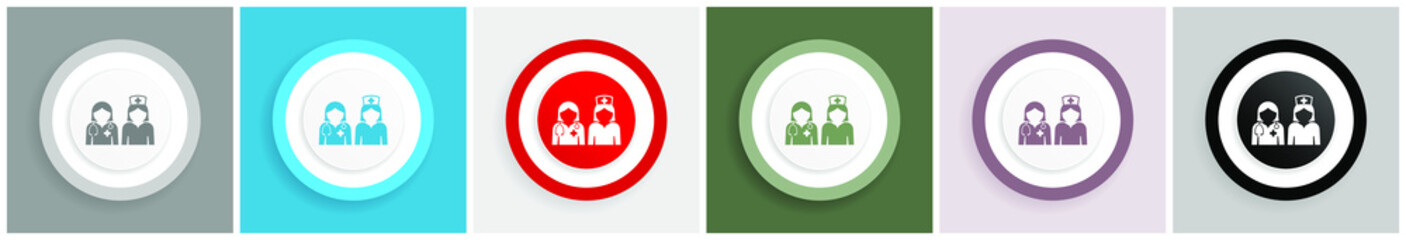 Aufkleber - Hospital icon set, colorful flat design vector illustrations in 6 options for web design and mobile applications