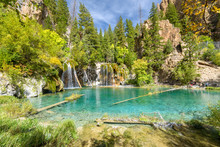 Waterfalls And Crystal Clear Water At Hanging Lake Park In Colorado, USA