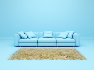 Poster - Cartoon style sofa with pillows and rug