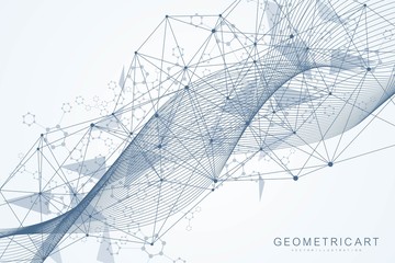 Wall Mural - geometric abstract background with connected line and dots. structure molecule and communication. bi