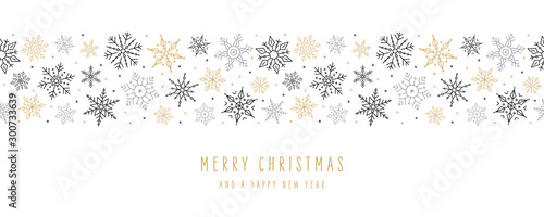 Cotton fabric Christmas snowflakes elements ornaments seamless banner greeting card on white background