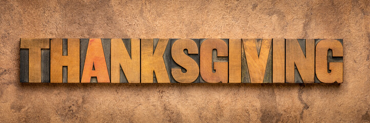 Thanksgiving word abstract in wood type