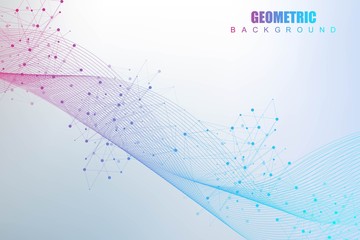 Wall Mural - geometric abstract background with connected line and dots. structure molecule and communication. bi