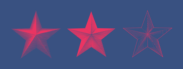 three style of vintage engraving christmas star isolated on blue bg