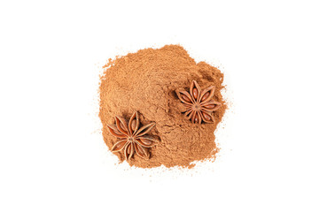 Poster - Cinnamon powder and fragrant anise isolated on white background