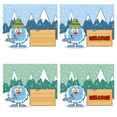 Wall Mural - Cute Yeti Cartoon Mascot Character Set 9. Vector Collection Isolated On White Background