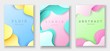 Vertical banners templates with 3D abstract background with paper cut cyan, yellow and pink waves. Trendy carving art style.