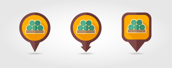 round hay bales flat vector pin map icon