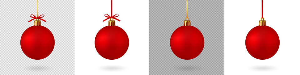 realistic red christmas ball with ribbon and bow, isolated background - stock vector.