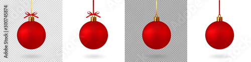 Fotomural Realistic Red Christmas ball with ribbon and bow, isolated background - stock vector