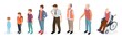 Man generations. Isometric adult, vector male characters, kids, boy, old man, human age evolution. Illustration growing generation, baby to pensioner