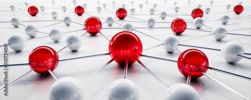 Fotomural Red and white sphere network structure - abstract design connection design - 3D