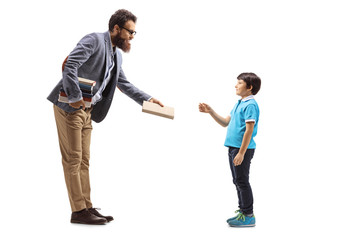 Poster - Male teacher giving a book to a boy