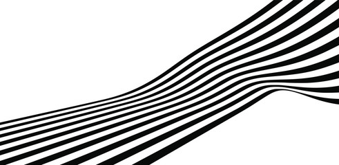 abstract black and white stripes smoothly bent ribbon geometrical shape vector illustration isolated