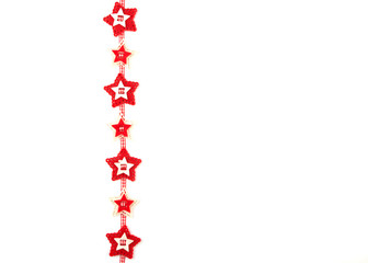 Poster - Christmas garland with carved red felt stars on white yellow background. Concept for greeting cards, invitations with copy space