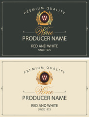 Wall Mural - set of two vector labels for red and white wine with golden coat of arms, crowns and calligraphic in