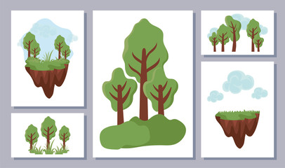 Poster - set of icons with tree plants , renewable energy