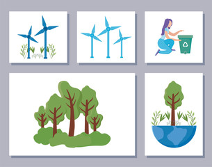 Canvas Print - bundle of cards with renewable energy scene