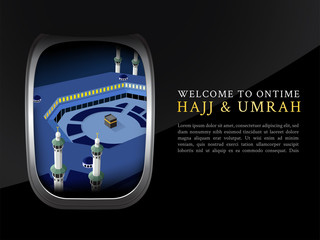 Wall Mural - Hajj & Umrah view from Airplane window vector illustrator design for flyer poster template background