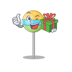 Sticker - mascot round lollipop with holding gift character