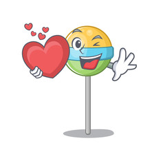 Sticker - mascot round lollipop holding heart with character