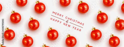 Wektor: Merry Christmas and Happy New Year. Pattern Xmas red balls. Christmas bauble background. Merry Christmas and Happy New Year. Pattern Xmas red balls. Christmas bauble background.