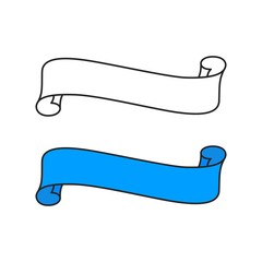 Wall Mural - Vintage empty flat ribbon or scroll for concept emblem, logo and game. Modern simple element. Vector blue ribbon and scroll in line style.