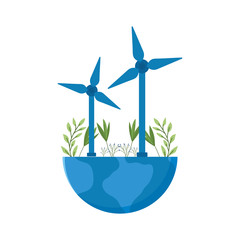 Sticker - renewable energy turbine on white background