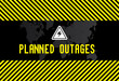Planned power outages banner. Warning vector illustration for scheduled operation on repairing and maintenance of electricity work. Electricity symbol on yellow and black caution triangle with text.