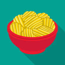 Vector Design Of Bowl And Chip Symbol. Graphic Of Bowl And Potato Vector Icon For Stock.