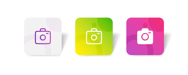 Camera round icon in outline and solid style with colorful smooth gradient background, suitable for UI, app button,  infographic, etc