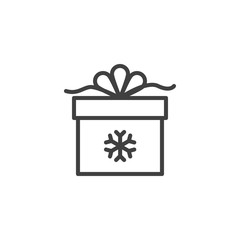 Christmas gift box with snowflake line icon. linear style sign for mobile concept and web design. Gift box with ribbon bow outline vector icon. Symbol, logo illustration. Vector graphics