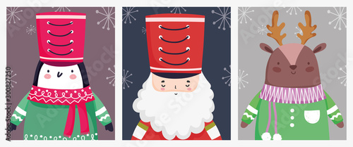 Fotografía merry christmas celebration nutcracker soldier penguin and deer