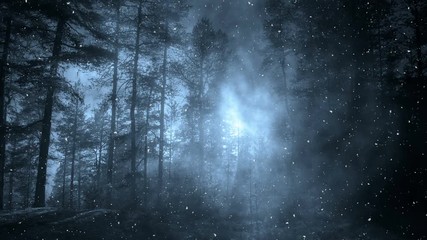 Blue Winter Night Background And Falling Snow