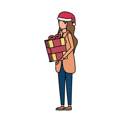 Sticker - young woman with christmas hat and giftbox