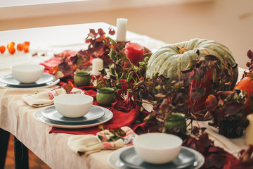 Sticker -  Fall thanksgiving table setting with festive decor