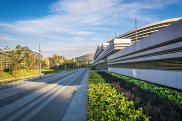 Cyclinng hiking running path road way in the summer park