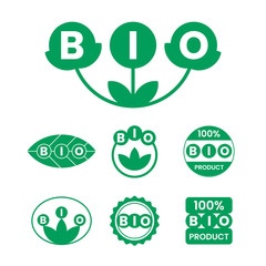 Wall Mural - Bio product green stickers, labels, tags, icons.