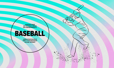 Wall Mural - Baseball player with a bat. Vector outline of Baseball player sport illustration.