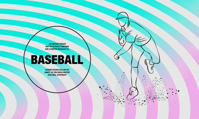 Wall Mural - Baseball pitcher throws ball. Vector outline of Baseball player sport illustration.