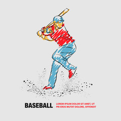 Wall Mural - Baseball player with a bat. Vector outline of Baseball player with scribble doodles.